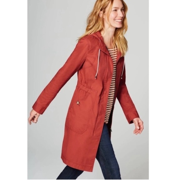 NEW J. Jill Rust Perfect Anorak Long Hooded Jacket S Twill Lightweight Cotton - Picture 2 of 8